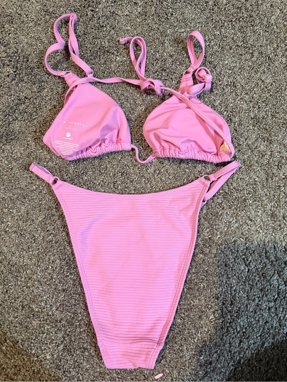 PacSun Pink Ribbed Triangle Bikini Set - Picture 2 of 2